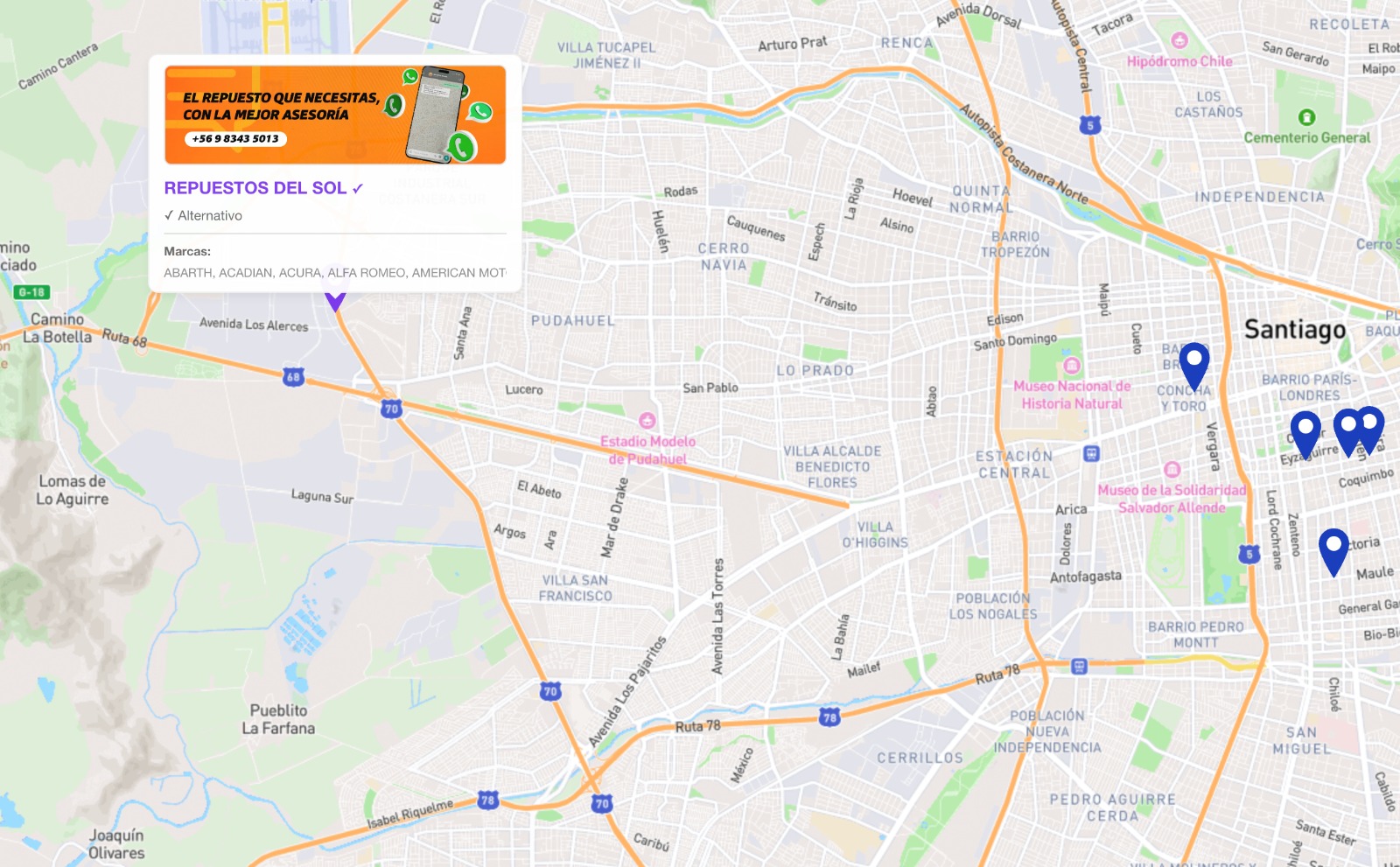 Mapa interactivo de repuesteros en Santiago